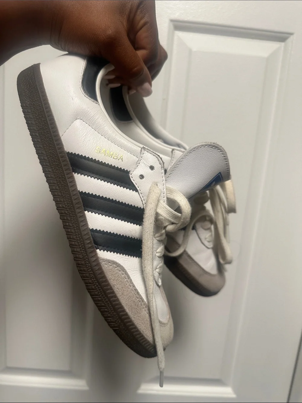 adidas White / Black Low-Top Sneakers with Gray Suede Toe